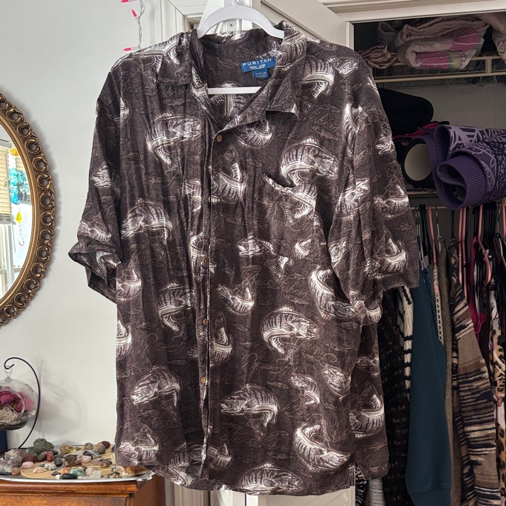 Puritan Brown Fish Print Men's Shirt